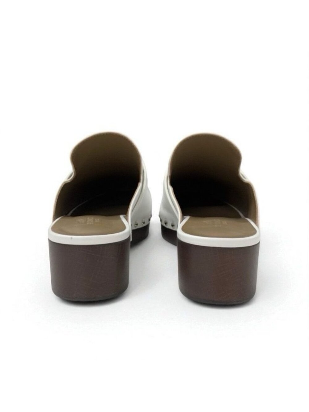 Hermes Carlotta Sandals Shoes Leather White Silver Kelly Hardware Sabo Mule - Picture 6 of 11